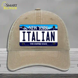 Italian New York Novelty License Plate Hat Unconstructed Cotton / Khaki