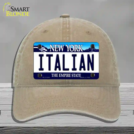 Italian New York Novelty License Plate Hat Unconstructed Cotton / Khaki