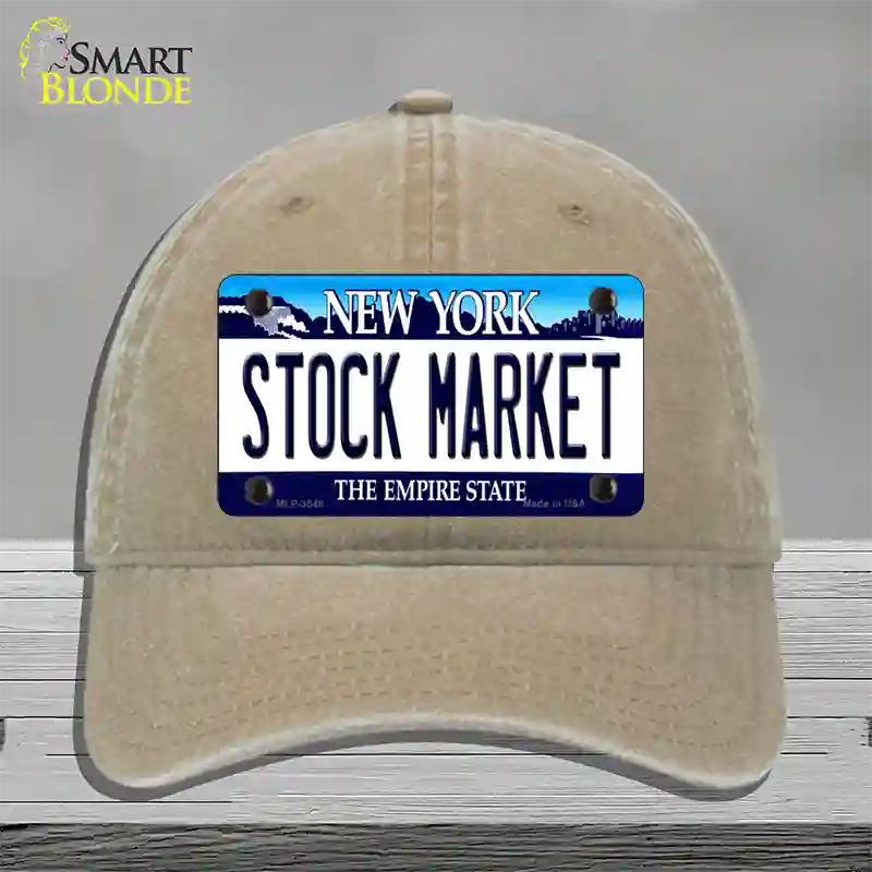 Stock Market New York Novelty License Plate Hat Unconstructed Cotton / Khaki