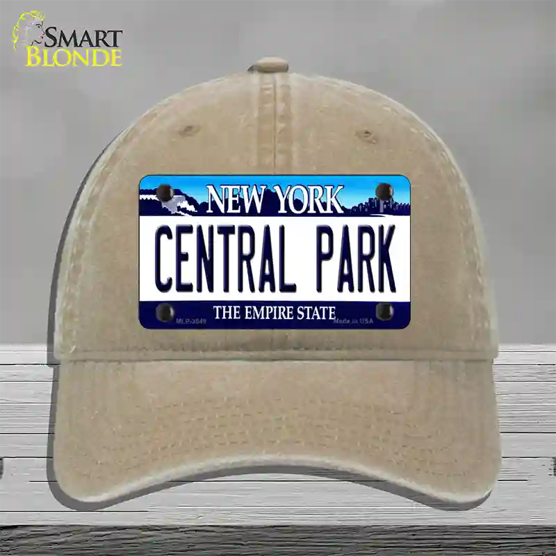 Central Park New York Novelty License Plate Hat Unconstructed Cotton / Khaki