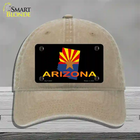 Arizona Flag Filled State Outline Novelty License Plate Hat Unconstructed Cotton / Khaki