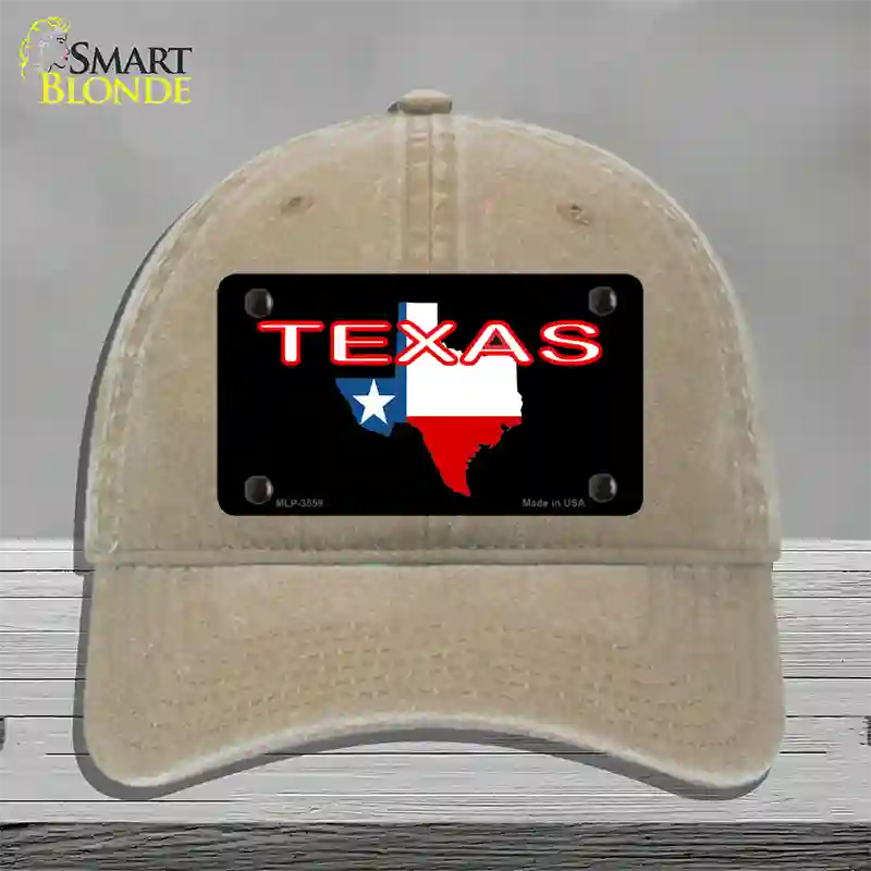 Texas Filled State Flag Novelty License Plate Hat Unconstructed Cotton / Khaki