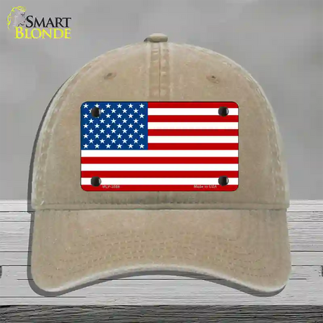 American Flag Novelty License Plate Hat Unconstructed Cotton / Khaki