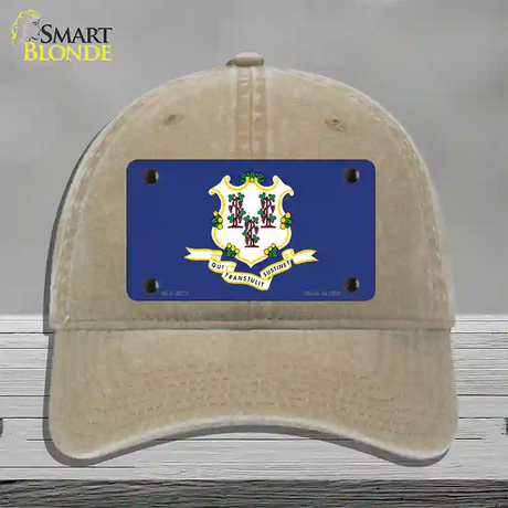 Connecticut State Flag Novelty License Plate Hat Unconstructed Cotton / Khaki