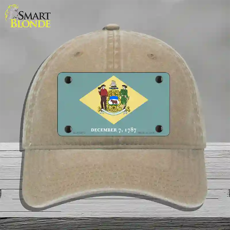 Delaware State Flag Novelty License Plate Hat Unconstructed Cotton / Khaki