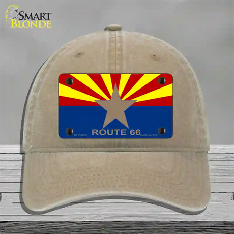 Arizona Flag with Route 66 Novelty License Plate Hat Unconstructed Cotton / Khaki