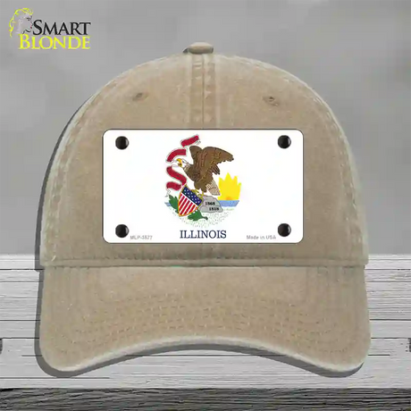 Illinois State Flag Novelty License Plate Hat Unconstructed Cotton / Khaki