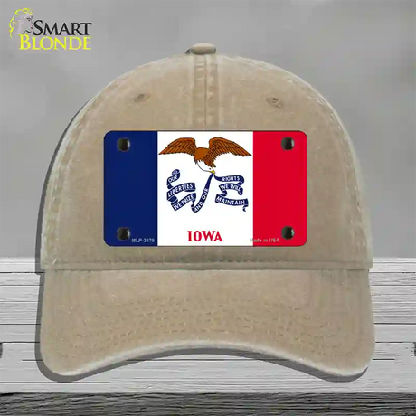 Iowa State Flag Novelty License Plate Hat Unconstructed Cotton / Khaki