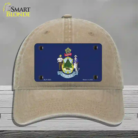 Maine State Flag Novelty License Plate Hat Unconstructed Cotton / Khaki