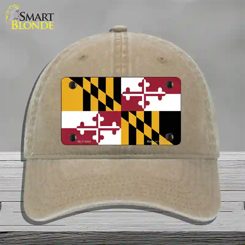 Maryland State Flag Novelty License Plate Hat Unconstructed Cotton / Khaki