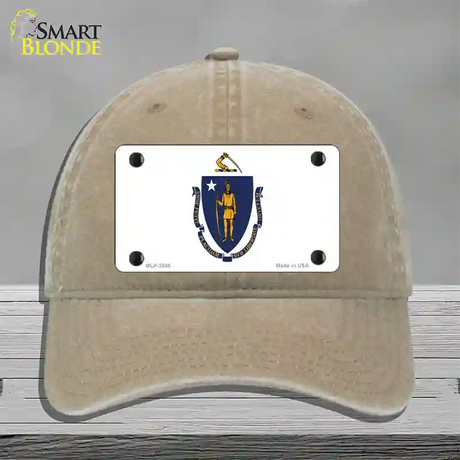 Massachusetts State Flag Novelty License Plate Hat Unconstructed Cotton / Khaki