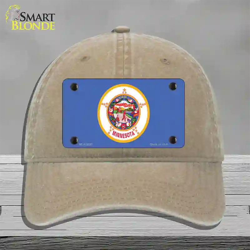 Minnesota State Flag Novelty License Plate Hat Unconstructed Cotton / Khaki