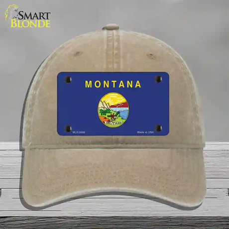 Montana State Flag Novelty License Plate Hat Unconstructed Cotton / Khaki