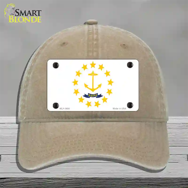 Rhode Island State Flag Novelty License Plate Hat Unconstructed Cotton / Khaki