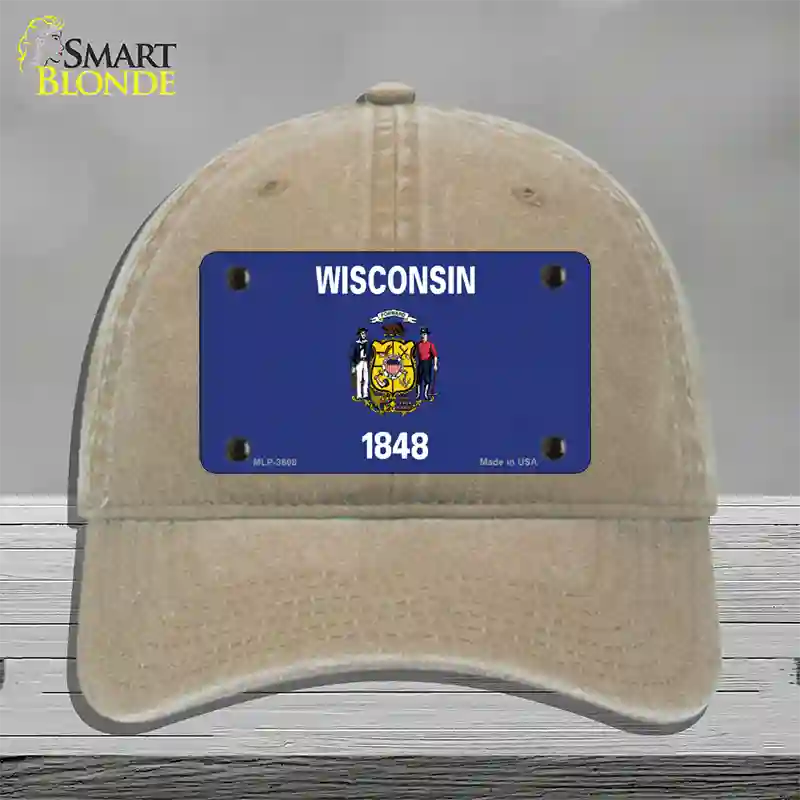 Wisconsin State Flag Novelty License Plate Hat Unconstructed Cotton / Khaki