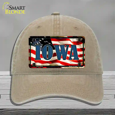 Iowa USA Novelty License Plate Hat Unconstructed Cotton / Khaki