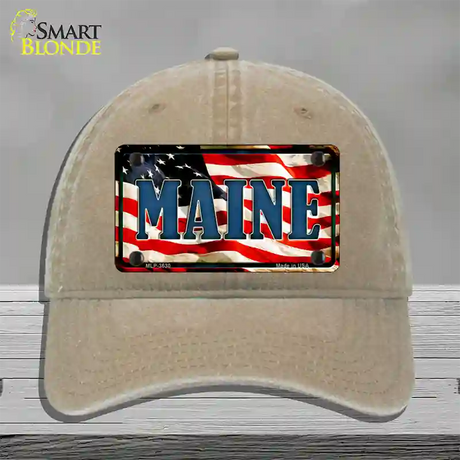 Maine USA Novelty License Plate Hat Unconstructed Cotton / Khaki