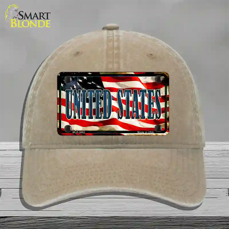 United States Flag Novelty License Plate Hat Unconstructed Cotton / Khaki