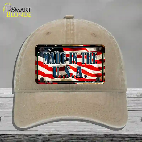 Made In The USA Flag Novelty License Plate Hat Unconstructed Cotton / Khaki