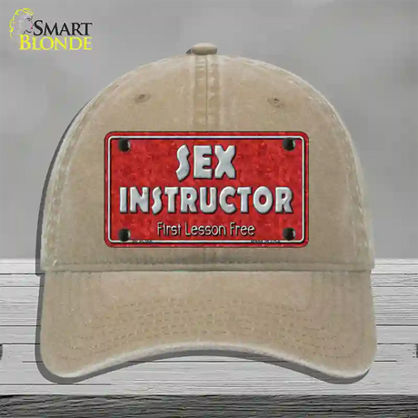 Sex Instructor Novelty License Plate Hat Unconstructed Cotton / Khaki