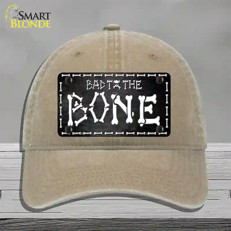 Bad To The Bone Skull Novelty License Plate Hat Unconstructed Cotton / Khaki