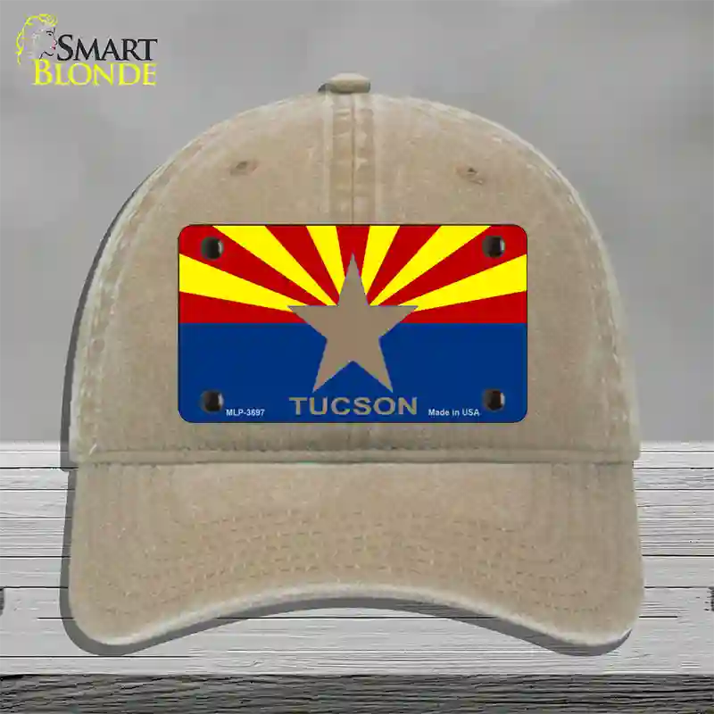 Tucson Arizona State Flag Novelty License Plate Hat Unconstructed Cotton / Khaki