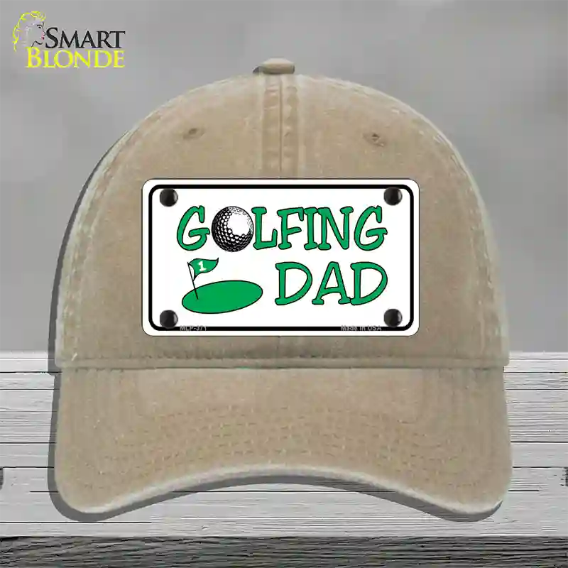 Golfing Dad Novelty License Plate Hat Unconstructed Cotton / Khaki