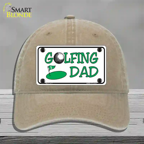 Golfing Dad Novelty License Plate Hat Unconstructed Cotton / Khaki