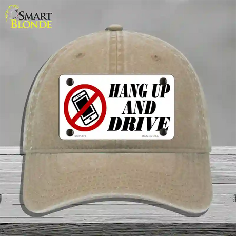 Hang Up And Drive Novelty License Plate Hat Unconstructed Cotton / Khaki