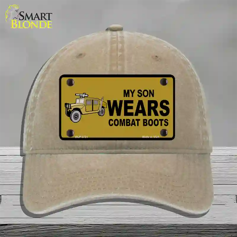 Son Wears Combat Boots Novelty License Plate Hat Unconstructed Cotton / Khaki