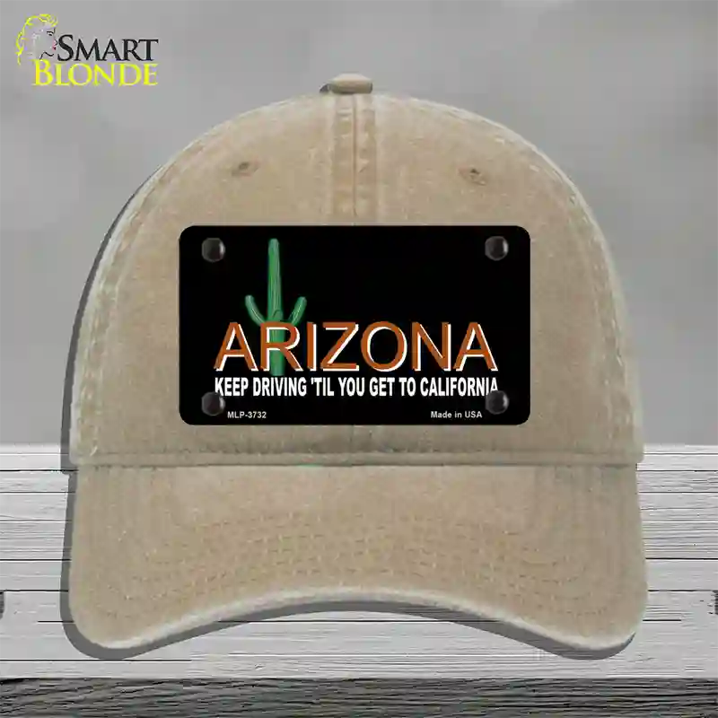 Arizona Keep Driving Novelty License Plate Hat Unconstructed Cotton / Khaki