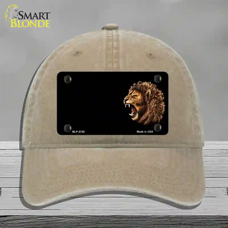 Lion Head Offset Novelty License Plate Hat Unconstructed Cotton / Khaki