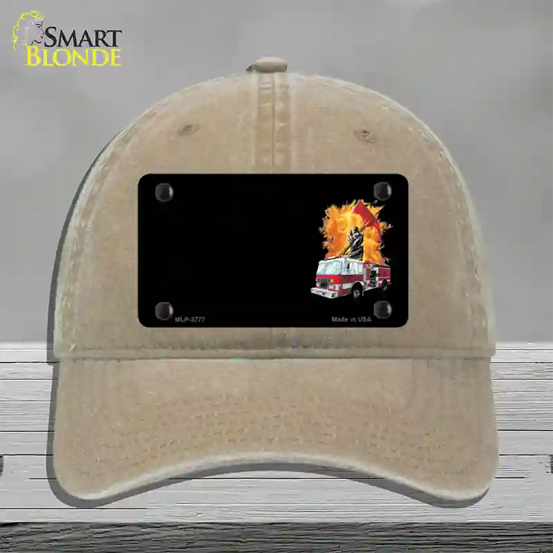 Fire Engine Flames Flaming Ax Offset Novelty License Plate Hat Unconstructed Cotton / Khaki