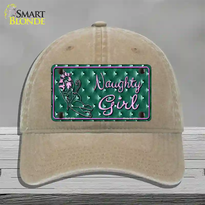 Naughty Girl Novelty License Plate Hat Unconstructed Cotton / Khaki