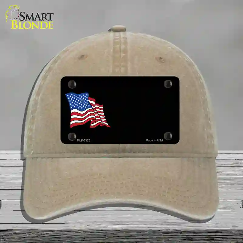 American Flag Offset Novelty License Plate Hat Unconstructed Cotton / Khaki