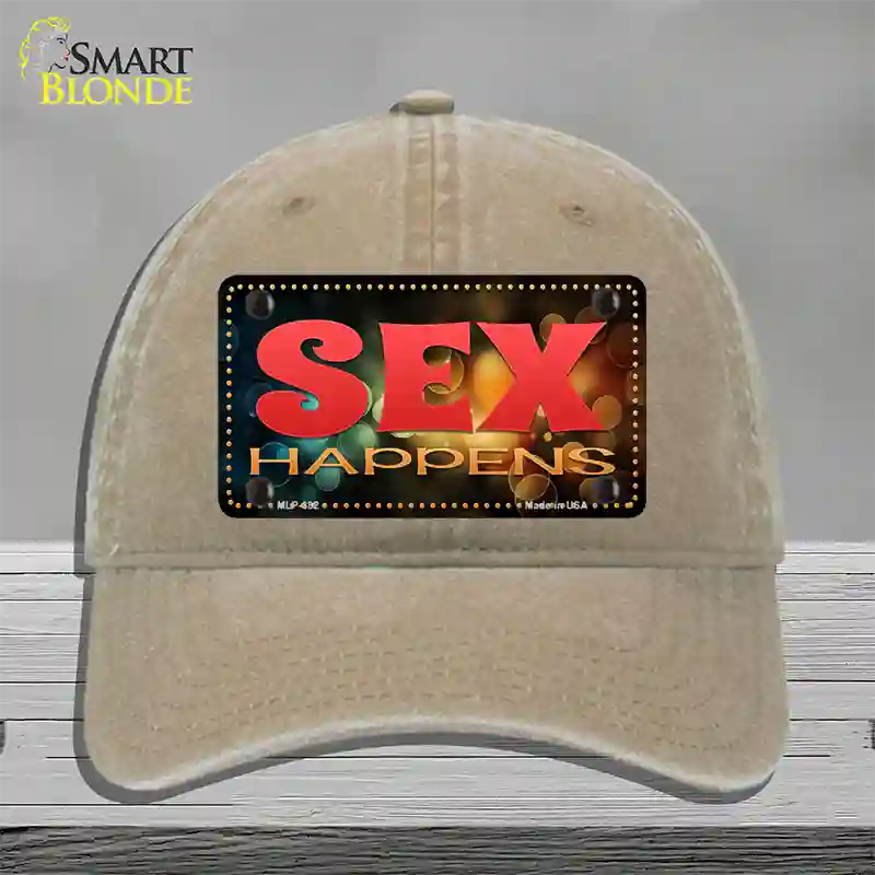 Sex Happens Novelty License Plate Hat Unconstructed Cotton / Khaki