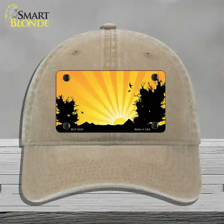 Southwest Orange Sunset Novelty License Plate Hat Unconstructed Cotton / Khaki