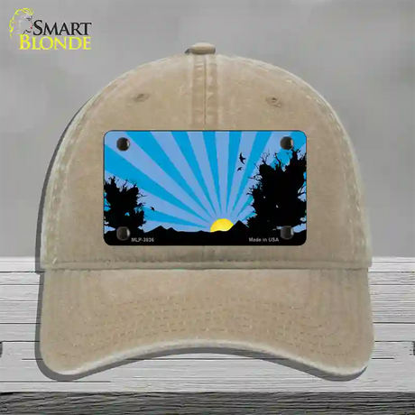 Southwest Blue Sunset Novelty License Plate Hat Unconstructed Cotton / Khaki