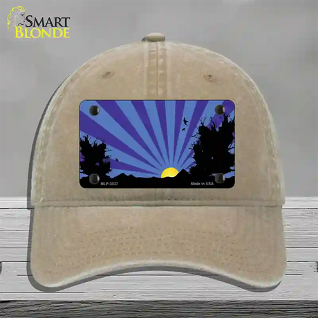 Southwest Purple Sunset Novelty License Plate Hat Unconstructed Cotton / Khaki