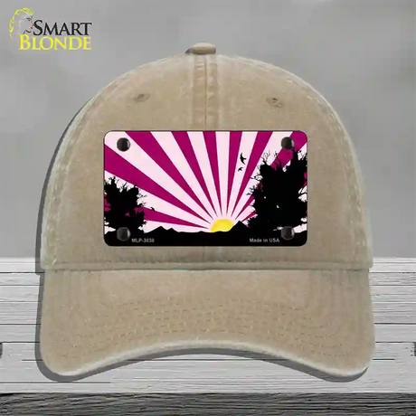 Southwest Pink Sunset Novelty License Plate Hat Unconstructed Cotton / Khaki