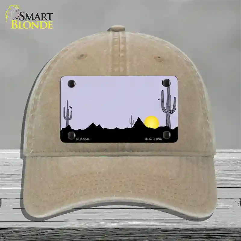 Southwest Cactus Sunrise Purple Novelty License Plate Hat Unconstructed Cotton / Khaki