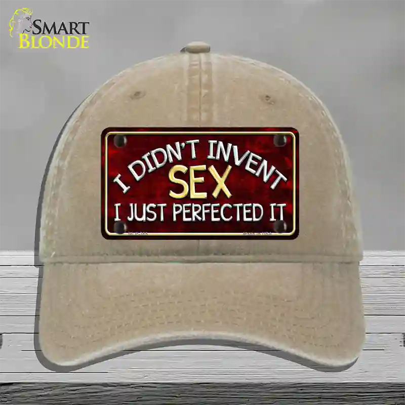 Didnt Invent Sex Novelty License Plate Hat Unconstructed Cotton / Khaki