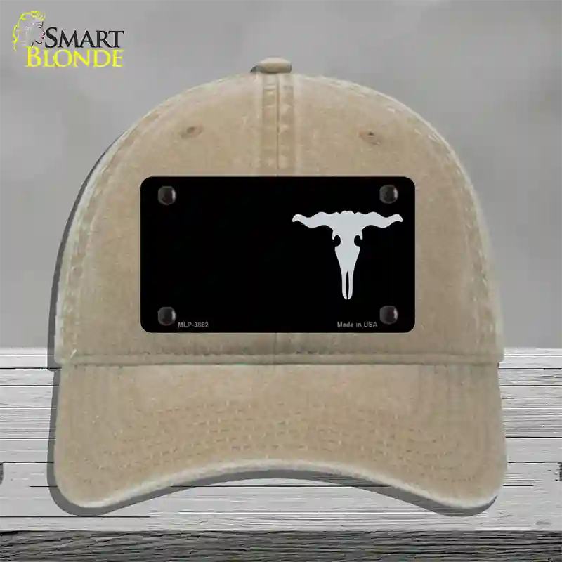 Cattle Skull Offset Novelty License Plate Hat Unconstructed Cotton / Khaki