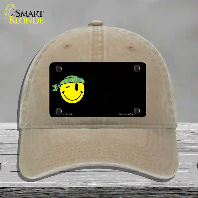 Winking Peace Smiley Offset Novelty License Plate Hat Unconstructed Cotton / Khaki