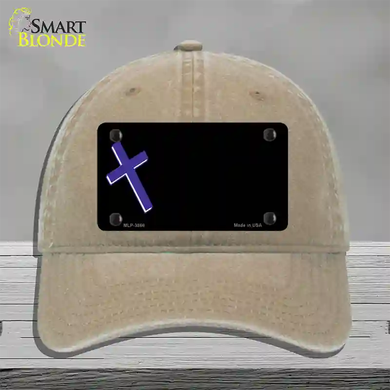 Purple Cross Offset Novelty License Plate Hat Unconstructed Cotton / Khaki