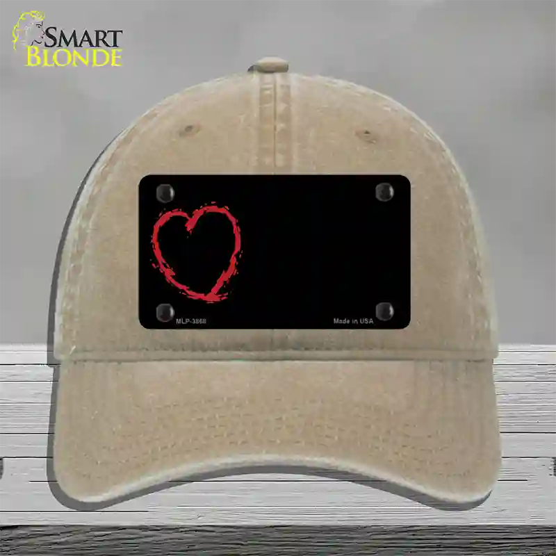 Heart Offset Novelty License Plate Hat Unconstructed Cotton / Khaki