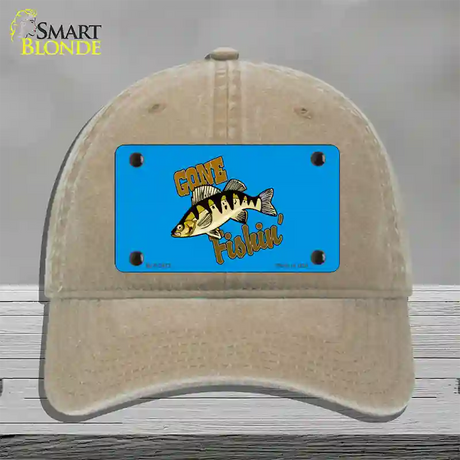 Gone Fishin Novelty License Plate Hat Unconstructed Cotton / Khaki