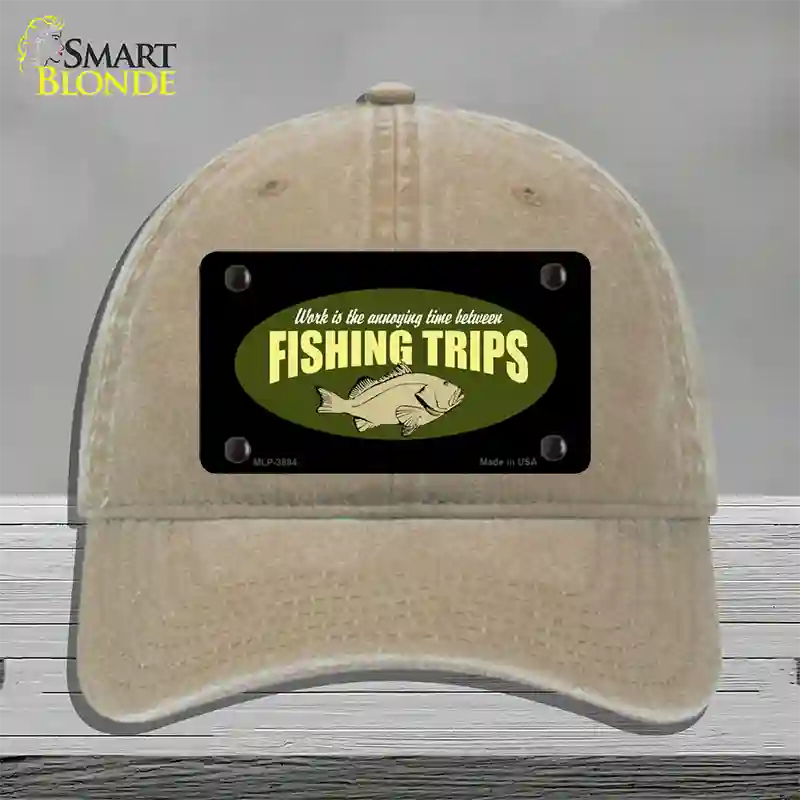 Fishing Trips Novelty License Plate Hat Unconstructed Cotton / Khaki