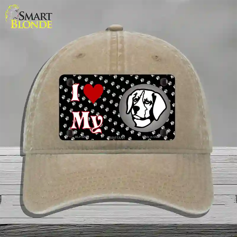 I Love My Brittany Novelty License Plate Hat Unconstructed Cotton / Khaki