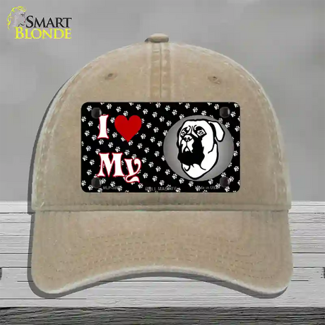 I Love My Bull Mastiff Novelty License Plate Hat Unconstructed Cotton / Khaki